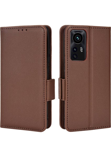 Litchi Doku Telefon Kapağı Xiaomi 12 Lite 5g, Cüzdan Standı Pu Deri Yan Manyetik Koşu Kılıf Kahverengi (Yurt Dışından)