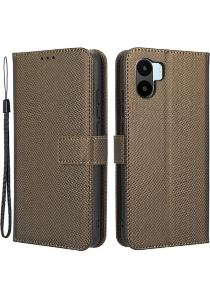 Xiaomi Için Redmi A1 4g/a2 4g Elmas Doku Telefon Cüzdan Kapağı Parçalanma Önleme Pu Deri Stand Case-Brown (Yurt Dışından)