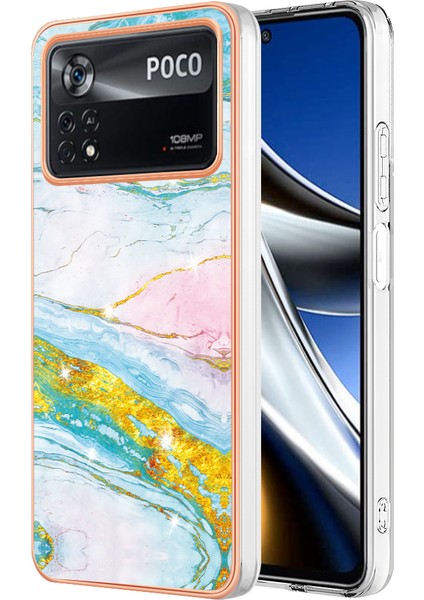 Xiaomi Poco X4 Pro 5g Mermer Desen Anti-Çizelge Anti-Çizelge Şok Geçirmez Telefon Kılıfı Yumuşak Tpu Imd Elektrokaplatma Kapak Yeşili (Yurt Dışından)