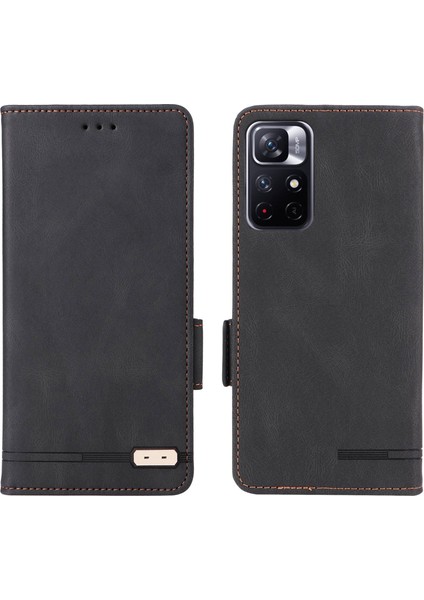 Donanım Dekoru Xiaomi Için Telefon Kılıfı Poco M4 Pro 5g/redmi 10 4g (2021)/NOT 11S 5g, Çift Manyetik Kıçalı Pu Deri Cüzdan Katlanabilir Stand Telefon Kapak Black (Yurt Dışından)