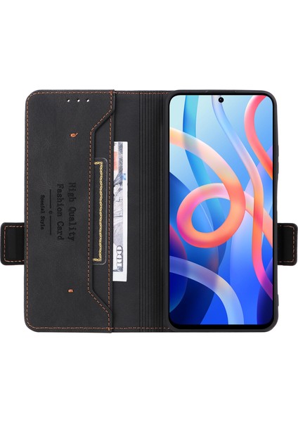 Donanım Dekoru Xiaomi Için Telefon Kılıfı Poco M4 Pro 5g/redmi 10 4g (2021)/NOT 11S 5g, Çift Manyetik Kıçalı Pu Deri Cüzdan Katlanabilir Stand Telefon Kapak Black (Yurt Dışından)