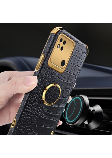 Xiaomi Için Redmi 10A Halka Tutucu Kickstand Kasa Önleme Önleyici Kesin Kesim Timsah Doku Kaplamalı Tpu 6d Elektrokaplanmış Şok Geçirmez Koruyucu Koruyucu Kabuk-Yeşil (Yurt Dışından)
