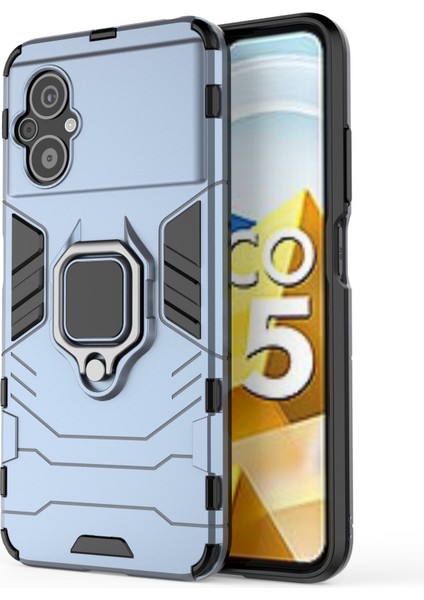 Xiaomi Poco M4 5g Için Cep Telefonu Kılıf Çantası, Ring Kickstand Sturdy Shock Anterli Tpu+Sabit Pc Arka Kapak Mavisi (Yurt Dışından)