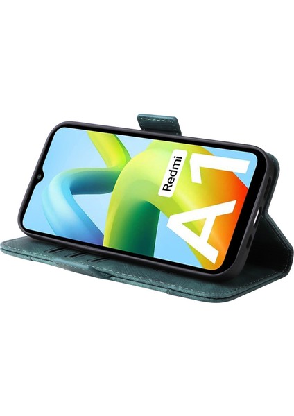 Xiaomi Için Redmi A1 4g/a2 4g Pu Deri Deri Anti-Fall Telefon Kılıf Cüzdan Stand Baskılı Dikiş Hattı Koruyucu Cep Telefonu Kapak Yeşil (Yurt Dışından)