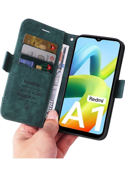 Xiaomi Için Redmi A1 4g/a2 4g Pu Deri Deri Anti-Fall Telefon Kılıf Cüzdan Stand Baskılı Dikiş Hattı Koruyucu Cep Telefonu Kapak Yeşil (Yurt Dışından)