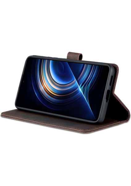 4U Sky Xiaomi Için Poco F4 5g/redmi K40S 5g Cüzdan Stili Pu Deri Deri Kılıf Anti-Fall Manyetik Kabuk Stand-Brown (Yurt Dışından)