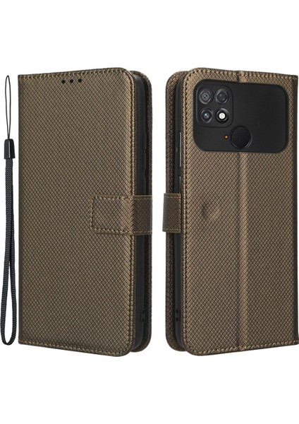 Xiaomi Poco C40 4g Için Anti-Drop Telefon Deri Kapağı, Elmas Doku Manyetik Toka Flip Cüzdan Kılıfı Stand Telefon Kablosu (Yurt Dışından)