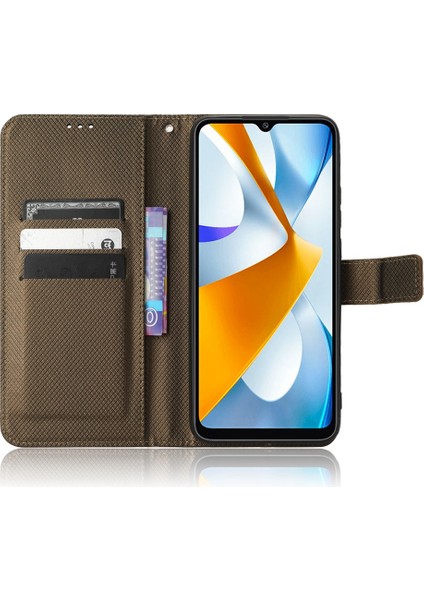 Xiaomi Poco C40 4g Için Anti-Drop Telefon Deri Kapağı, Elmas Doku Manyetik Toka Flip Cüzdan Kılıfı Stand Telefon Kablosu (Yurt Dışından)