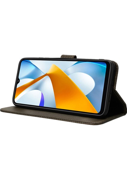 Xiaomi Poco C40 4g Için Anti-Drop Telefon Deri Kapağı, Elmas Doku Manyetik Toka Flip Cüzdan Kılıfı Stand Telefon Kablosu (Yurt Dışından)