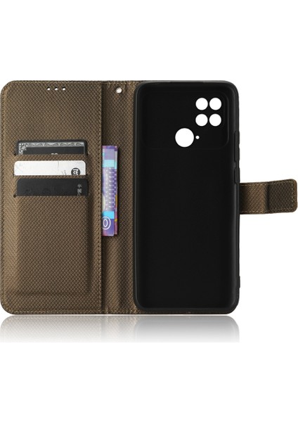 Xiaomi Poco C40 4g Için Anti-Drop Telefon Deri Kapağı, Elmas Doku Manyetik Toka Flip Cüzdan Kılıfı Stand Telefon Kablosu (Yurt Dışından)