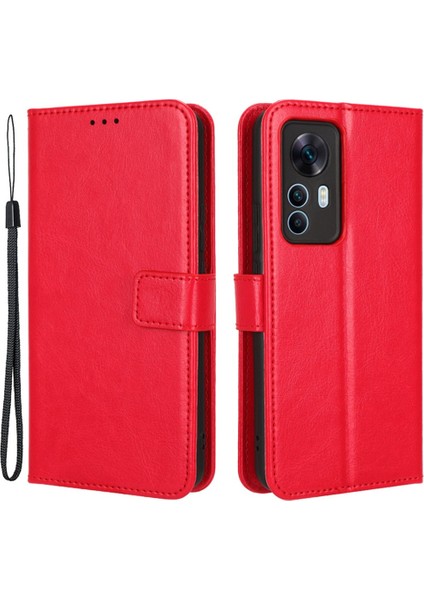 Xiaomi 12T 5G/12T Pro 5g/redmi K50 Ultra 5g Telefon Stand Cüzdan Koruyucu Kılıf Çılgın At Doku Pu Deri Kapak Kırmızı (Yurt Dışından)
