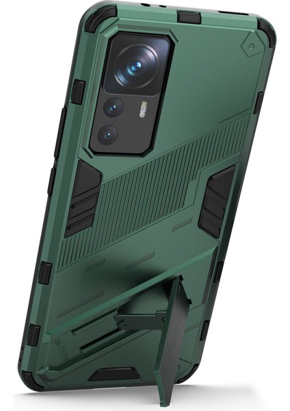 Xiaomi 12T Pro 5g Anti-Drop Hard Pc+Yumuşak Tpu Kasa Şok Geçirmez Kickstand Cep Telefonu Kapak Yeşillüğü (Yurt Dışından)