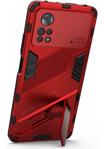 Xiaomi Poco X4 Pro 5g Çift Katman Tasarım Tpu+Pc Case Kickstand Heavy Hizmet Zırh Kapak-Kırmızı (Yurt Dışından)