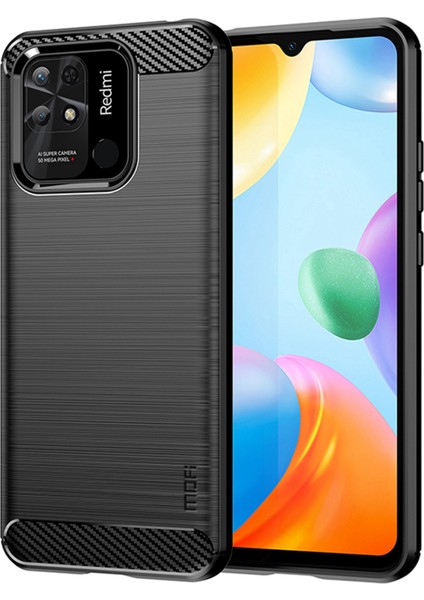 Xiaomi Redmi Için 10C Karbon Fiber Doku Fırçalanmış Kasa Damla Geçirmez Yumuşak Tpu Kabuğu Arka Kapak-Siyah (Yurt Dışından)