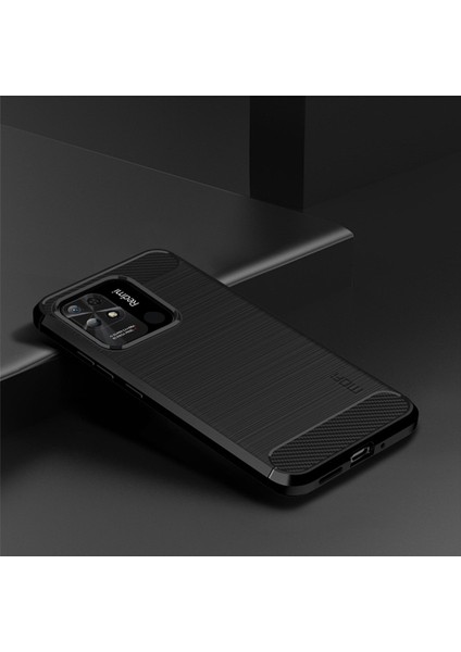 Xiaomi Redmi Için 10C Karbon Fiber Doku Fırçalanmış Kasa Damla Geçirmez Yumuşak Tpu Kabuğu Arka Kapak-Siyah (Yurt Dışından) modelleri