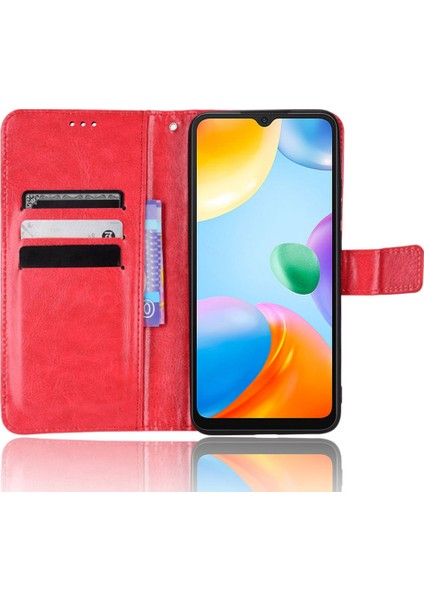 Manyetik Kapatma Cüzdan Xiaomi Için Telefon Kılıfı Redmi 10C Pu Deri Folio Flip Cover Çılgın At Doku Doku Kabuğu Strap-Red ile (Yurt Dışından) modelleri