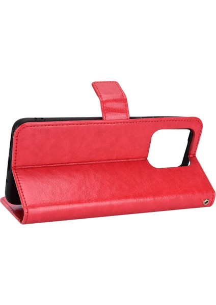 Manyetik Kapatma Cüzdan Xiaomi Için Telefon Kılıfı Redmi 10C Pu Deri Folio Flip Cover Çılgın At Doku Doku Kabuğu Strap-Red ile (Yurt Dışından) fırsatları