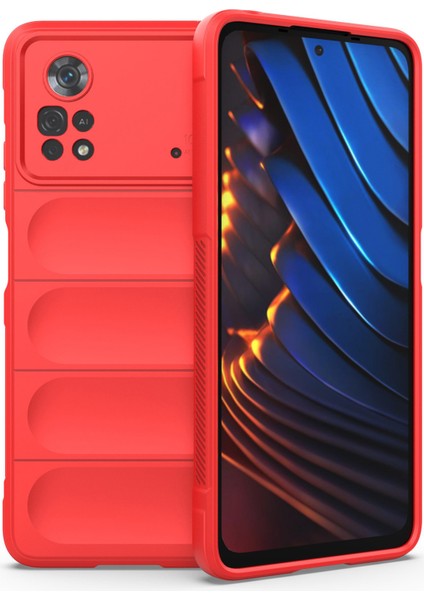 Xiaomi Poco X4 Pro 5g Anti-Slip Edge Kesir Kesme Kesme Damla Geçirmez Tpu Telefon Kapağı Sağlam Koruma Kırmızısı (Yurt Dışından)