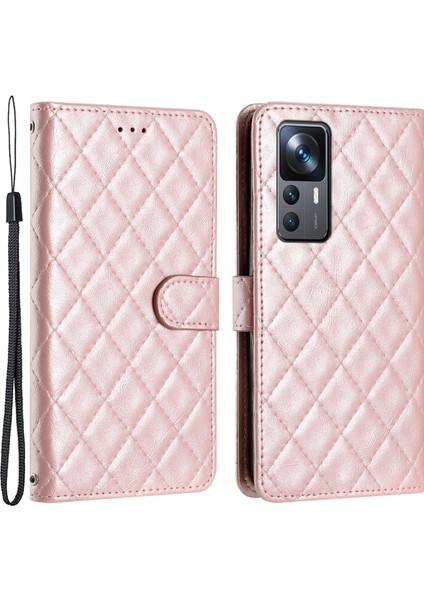 Xiaomi 12T 5G/12T Pro 5g/redmi K50 Ultra 5g Cüzdan Stand Dikiş Hattı Rhombus Deri Kılıf Telefon Kapak Gül Golü (Yurt Dışından)