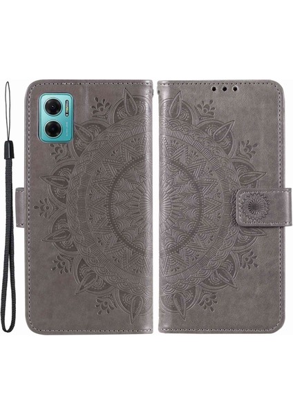 Xiaomi Için Redmi Note 11E 5g/redmi 10 5g/redmi 10 Prime+ 5g Çarpışma Karşıtı Cüzdan Stand Tasarımı Baskılı Mandala Çiçek Pu Deri Telefon Flip Cover Telefon Kılıfı Grey (Yurt Dışından)