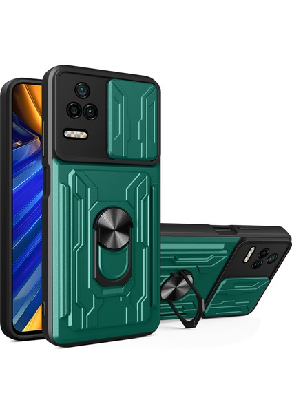 Xiaomi Redmi K40S Için 5g/poco F4 5g Kart Tutucu Halk Kickstand Telefon Kasa Kılıfı Kapağı Pc+Tpu Hibrid Kabuk-Blackish Yeşil (Yurt Dışından)