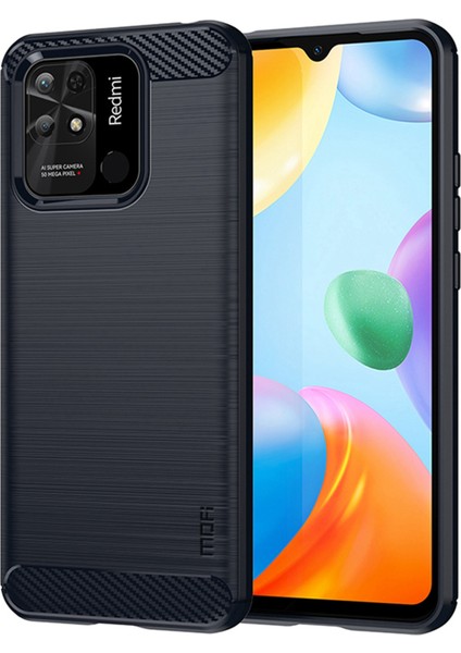 Xiaomi Redmi Için 10C Karbon Fiber Doku Fırçalanmış Kasa Damla Geçirmez Yumuşak Tpu Kabuğu Arka Örtü Mavisi (Yurt Dışından)