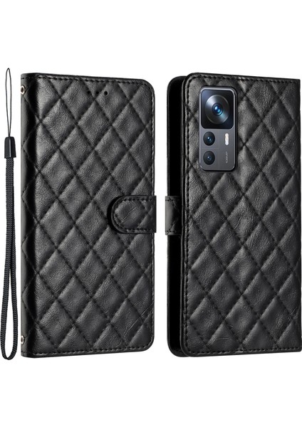Xiaomi 12T 5G/12T Pro 5g/redmi K50 Ultra 5g Cüzdan Stand Dikiş Hattı Rhombus Deri Kılıf Telefon Kapak Black (Yurt Dışından)