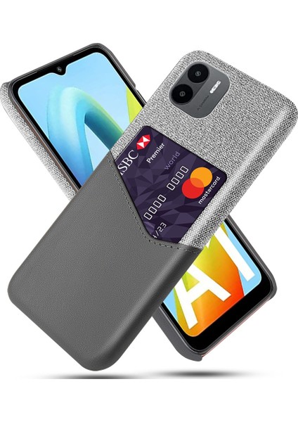 Xiaomi Için Cep Telefonu Kılıfı Redmi A1 4g/a2 4g Scratch Dayanıklı Kumaş Doku Telefon Kılıf Kart Tutucu Pu Deri Kaplamalı Pc Kapak-Grey (Yurt Dışından)