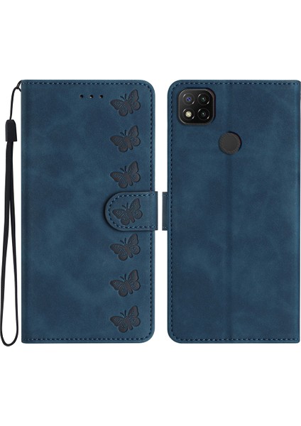 Xiaomi Için Redmi 10A Baskılı Kelebek Telefon Kılıfı Deri Cüzdan Flip Stand Telefon Kapak Mavisi (Yurt Dışından)