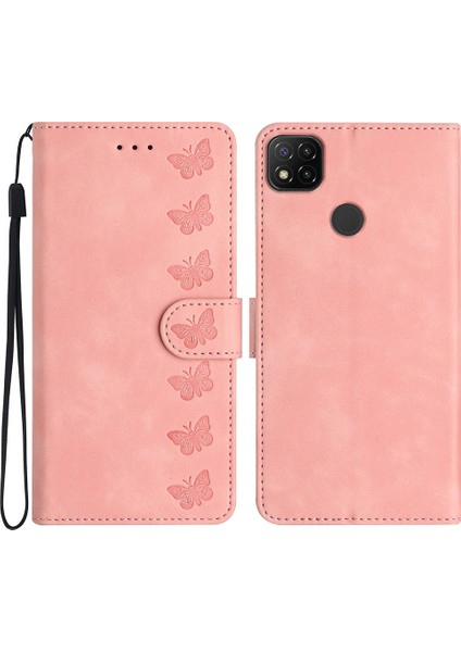 Xiaomi Için Redmi 10A Baskılı Kelebek Telefon Kılıfı Deri Deri Cüzdan Flip Stand Telefon Kapak Pembe (Yurt Dışından)