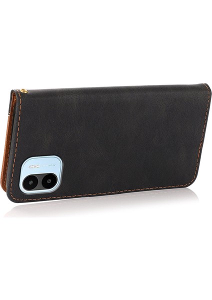 Xiaomi Redmi A1 4g/a2 4g Manyetik Toka Standı Için Pu Deri Renk Ekleme Çantası, Bilek Kayış-Siyah/kahverengi ile Telefon Cüzdan Kapağı Özellikli (Yurt Dışından)
