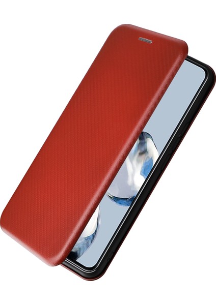 Xiaomi 12T Pro 5g Şok Geçirmez Pu Deri Telefon Kılıf Yuvası Stand Karbon Fiber Doku Manyetik Emilim Flip Cover-Brown (Yurt Dışından)