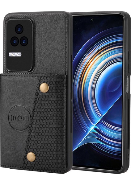 Xiaomi Için Redmi K50/REDMI K50 Pro Shockproof Anti-Cratch Pu Deri Kaplamalı Tpu Kılıf Kart Yuvaları Dahili Metal Sac-Black ile Kickstand Telefon Kapağı (Yurt Dışından)