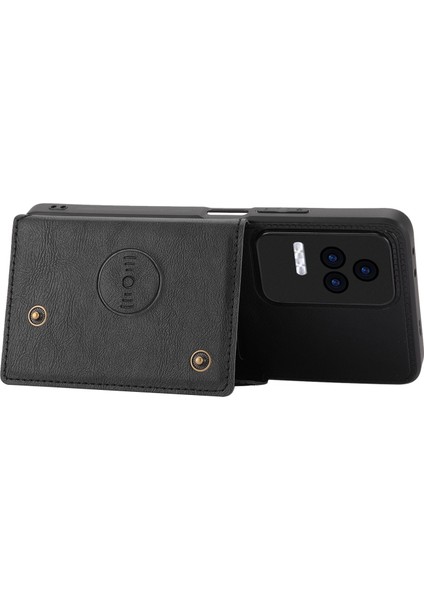 Xiaomi Için Redmi K50/REDMI K50 Pro Shockproof Anti-Cratch Pu Deri Kaplamalı Tpu Kılıf Kart Yuvaları Dahili Metal Sac-Black ile Kickstand Telefon Kapağı (Yurt Dışından)