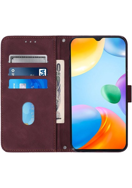 Xiaomi Için Redmi 10C/REDMI 10 (Hindistan) Pu Deri Kapak Çizgileri Baskılı Cüzdan Stand Flip Telefon Kılıfı Omuz Kayışı Kırmızısı (Yurt Dışından) fırsatları