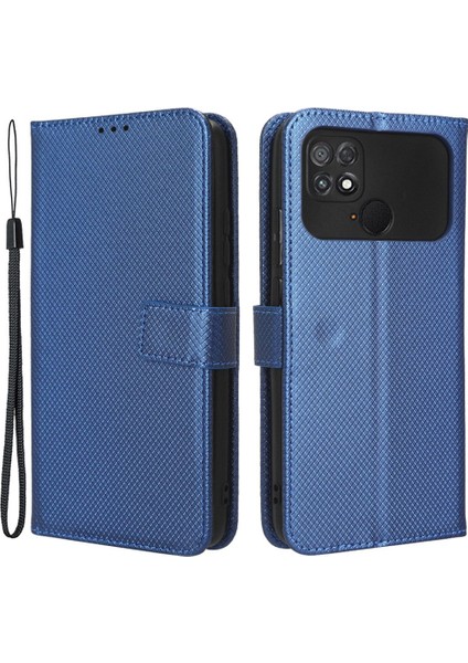 Xiaomi Poco C40 4g Için Anti-Drop Telefon Deri Kapağı, Elmas Doku Manyetik Toka Flip Cüzdan Kılıfı Stand Telefon Kabuk Mavisi (Yurt Dışından)