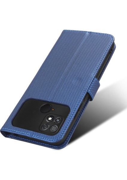 Xiaomi Poco C40 4g Için Anti-Drop Telefon Deri Kapağı, Elmas Doku Manyetik Toka Flip Cüzdan Kılıfı Stand Telefon Kabuk Mavisi (Yurt Dışından)