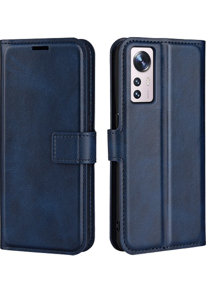 Xiaomi Için 12 Lite Dokulu Pu Deri Kapak Stand Fonksiyon Manyetik Kapanma Kitap Tarzı Flip Cüzdan Case-Blue (Yurt Dışından)