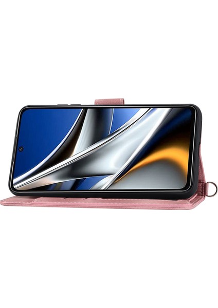 Xiaomi Poco Poco X4 Pro 5g Için Pu Deri Flip Telefon Kılıfı, Baskılı Çiçekler Çoklu Kart Yuvası Cilt Tahtası Anti-Drop Akıllı Telefon Kapak Stand Straps-Pink ile (Yurt Dışından)
