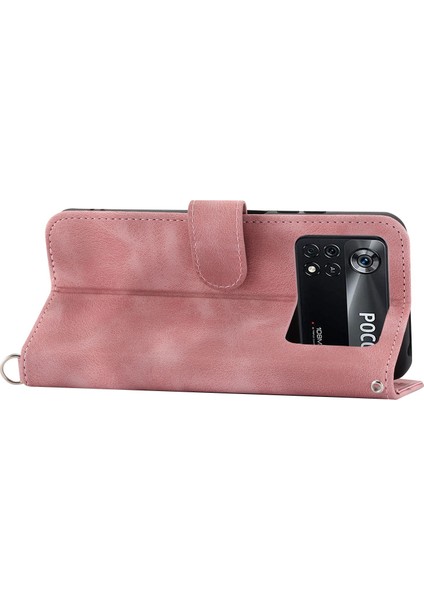 Xiaomi Poco Poco X4 Pro 5g Için Pu Deri Flip Telefon Kılıfı, Baskılı Çiçekler Çoklu Kart Yuvası Cilt Tahtası Anti-Drop Akıllı Telefon Kapak Stand Straps-Pink ile (Yurt Dışından)
