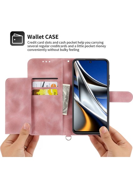 Xiaomi Poco Poco X4 Pro 5g Için Pu Deri Flip Telefon Kılıfı, Baskılı Çiçekler Çoklu Kart Yuvası Cilt Tahtası Anti-Drop Akıllı Telefon Kapak Stand Straps-Pink ile (Yurt Dışından)