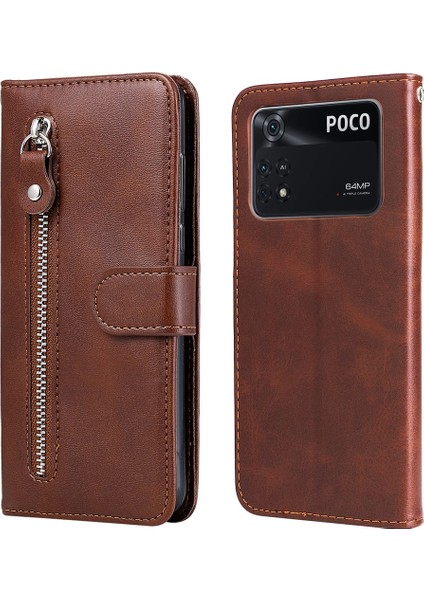 Xiaomi Için Poco M4 Pro Cüzdan Stand Özelliği Pu Deri Telefon Kılıfı Manyetik Tokalı Cep Pep Şok Geçirmez Kapak Kılıfı (Yurt Dışından)