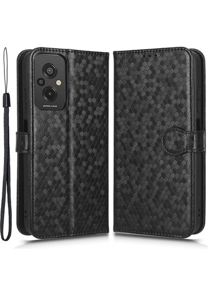 Xiaomi Redmi Için 11 Prime 4g Pu Deri Dot Desen Desen Baskılı Cüzdan Kılıfı Stand Cep Telefonu Kabuk Kapağı Strap-Black (Yurt Dışından)