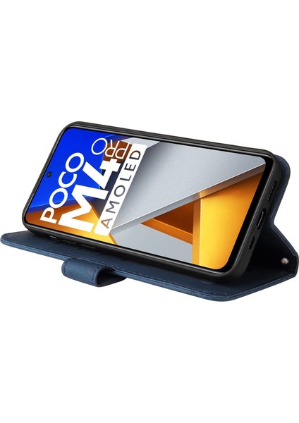 Xiaomi Poco M4 Için Pro Tree Desen Metal Düğmesi Deri Deri Telefon Kılıfı Çarpışma Karşıtı Stand Cüzdan Kapağı Strap-Mavi (Yurt Dışından) fırsatları