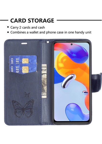 Bf Baskı Desen Kelebekleri Xiaomi Redmi Için Baskı Telefon Kılıfı 10C Şok Geçirmez Cüzdan Strap-Dark Mavi ile Telefon Deri Kapağı (Yurt Dışından) modelleri