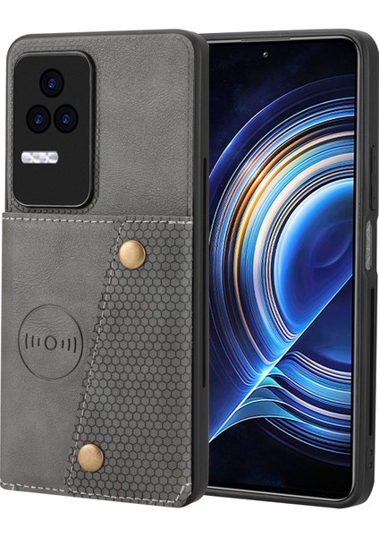 Xiaomi Için Redmi K50/REDMI K50 Pro Shockproof Anti-Cratch Pu Deri Kaplamalı Tpu Kılıf Kart Yuvaları Kickstand Telefon Kapağı Dahili Metal Sac Grey (Yurt Dışından)