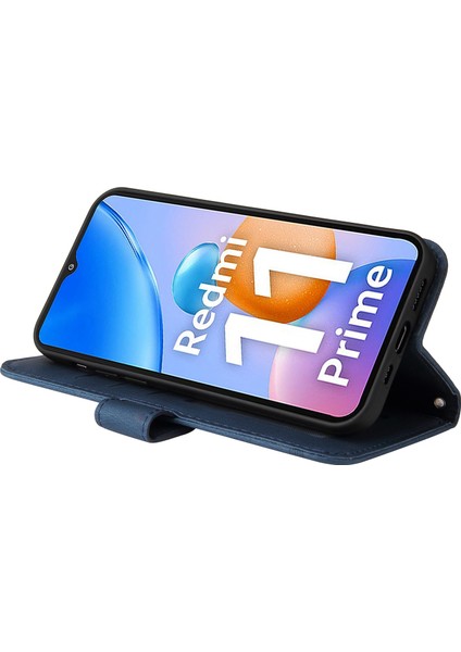 Xiaomi Redmi Için 11 Prime 4g Pu Deri Deri Flip Cüzdan Telefon Kılıfı Stand Özellik Ağaç Desen Metal Düğmesi Dekor Çizgileri Baskılı Strap-Mavi ile Cilt Touch Kapağı (Yurt Dışından) modelleri