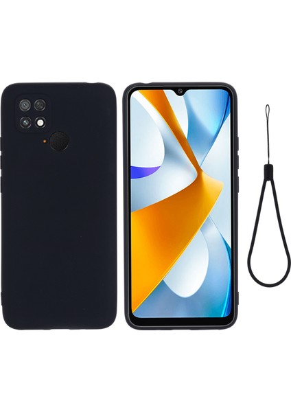 Xiaomi Poco C40 4g Için Sıvı Silikon Telefon Kılıfı, Yumuşak Fiber Astar Strap-Black ile Yumuşak Fiber Astar Anti-Solma Telefon Kapağı (Yurt Dışından)
