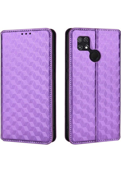 Xiaomi Için Poco C40 4g Pu Deri Stand Cüzdan Otomatik Kapatma Manyetik Telefon Kılıfı Baskılı Rhombus Desen Folio Flip Cover-Purple (Yurt Dışından)