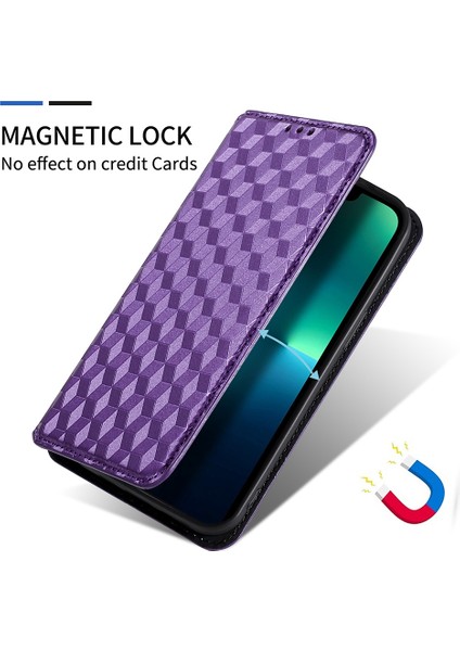 Xiaomi Için Poco C40 4g Pu Deri Stand Cüzdan Otomatik Kapatma Manyetik Telefon Kılıfı Baskılı Rhombus Desen Folio Flip Cover-Purple (Yurt Dışından)